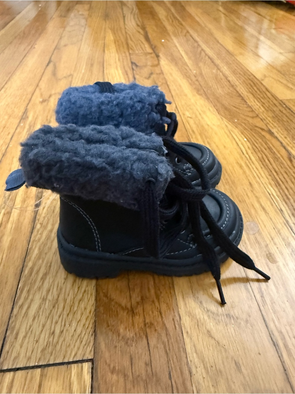 GAP Kids Black Lace-Up Boots with Faux Fur Cuff